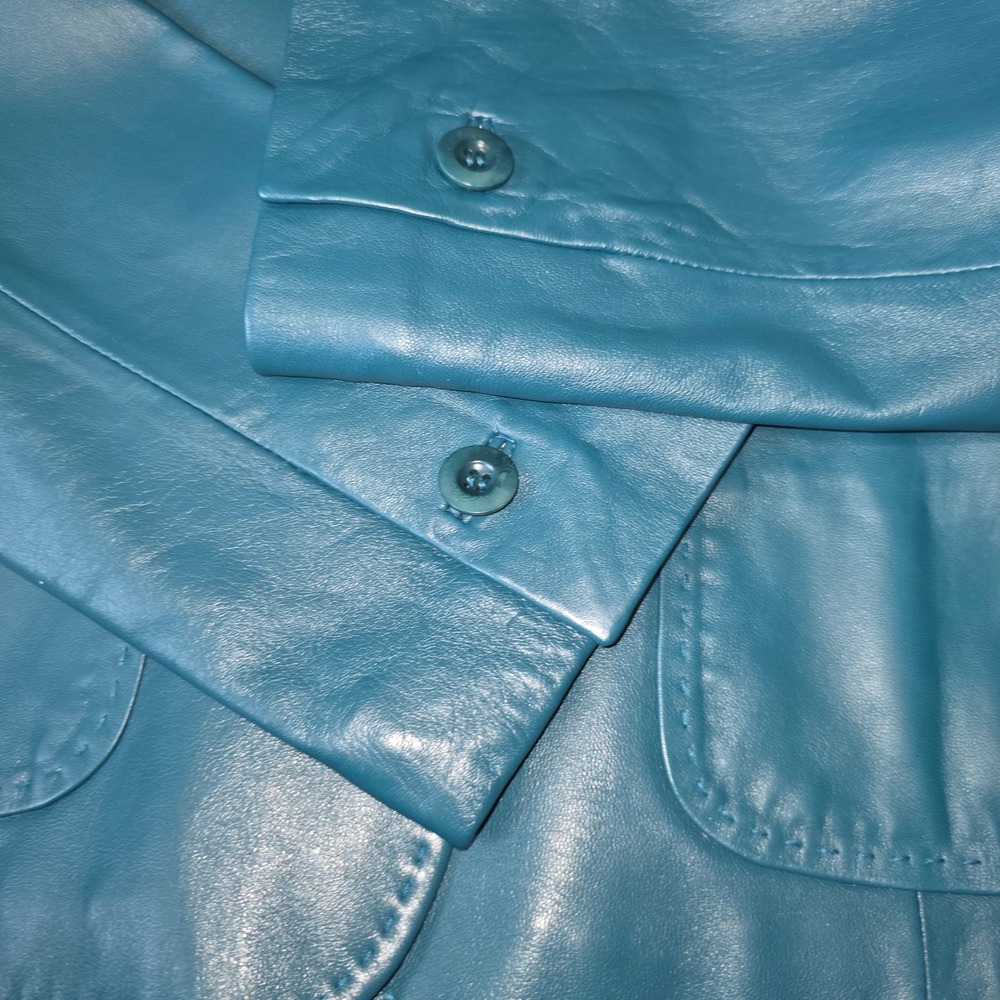 Liz Claiborne Teal Blue 100% Leather Blazer Jacket NWT REMU7642‎ Size 12 - Picture 10 of 15